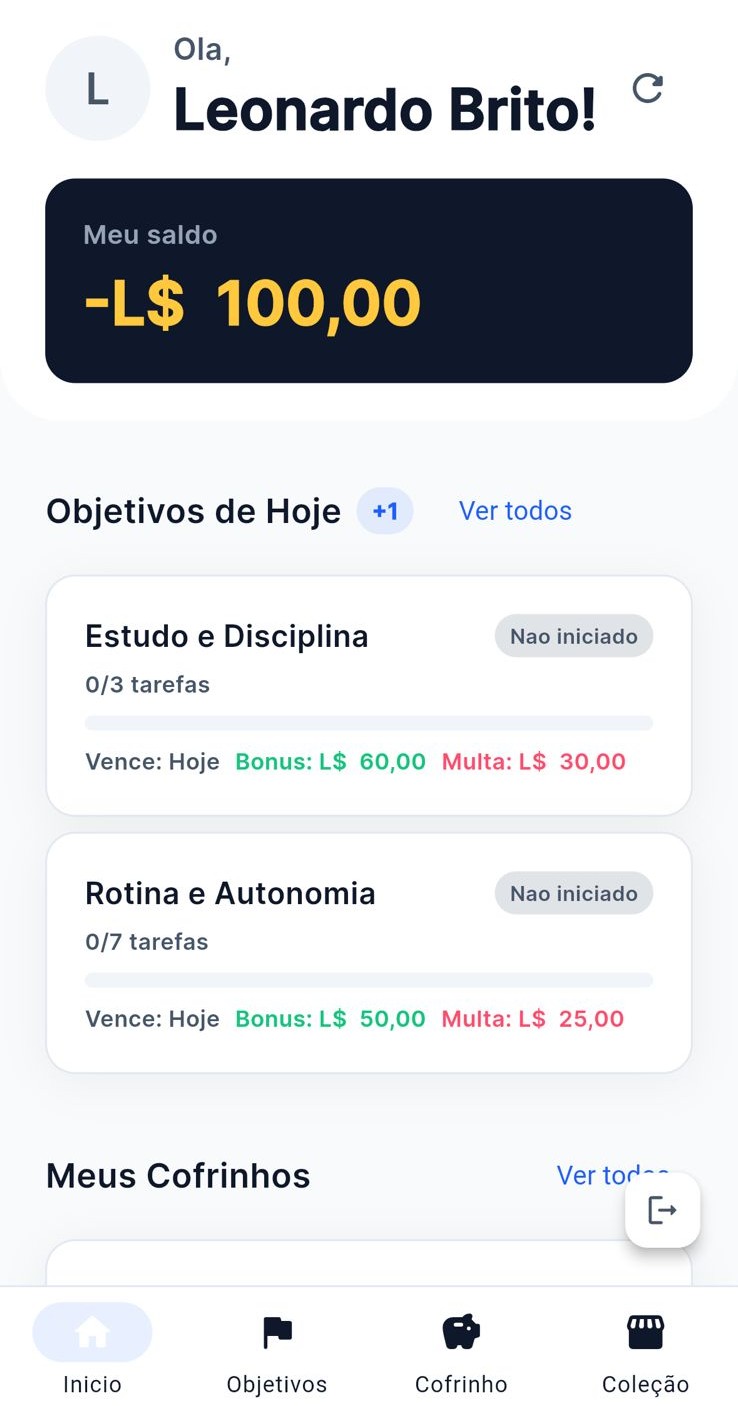 Tela do app LECOAPP mostrando objetivos e rotina da criança